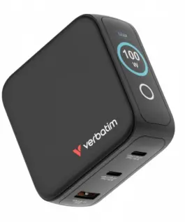 Verbatim Mini GaN зарядно 100W TFT 2xUSB-C 1xUSB-A