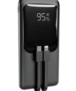Gembird външна батерия 10000mAh with integrated кабел LCD QC3.0 20W черен
