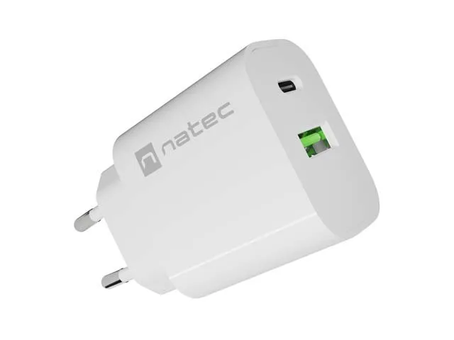 Natec USB зарядно Ribera 1xUSB-A 1xUSB-C бял