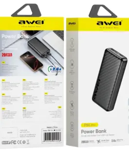 Alternative view от AWEI външна батерия 20000mAh P6K Pro 2xUSB-A/USB-C