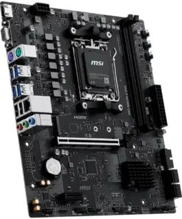 Alternative view от Дънна платка MSI PRO B850M-E EVO, mATX, Socket AM5, 2x DDR5 Dual Channel up to 8200(OC)MHz, 1x PCIe x16 slot, 1x M.2 slot, 4x USB 5Gbps, 2x USB 2.0, HDMI, VGA, 7.1 HD Audio, 2.5G LAN, 3Y