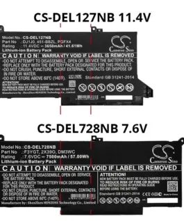 Alternative view от Батерия за лаптоп DELL CTOL7480-D1506CN, Latitude 12 7000, Latitude 13 7380 LiIon 7.6V 7500mAh CAMERON SINO