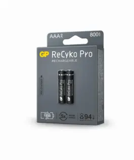 Alternative view от Акумулаторна Батерия GP R03 AAA 800mAh, NiMH, 85AAAHCB-EB2 RECYKO+ PRO, До 1500 цикъла, 2 бр. в опаковка