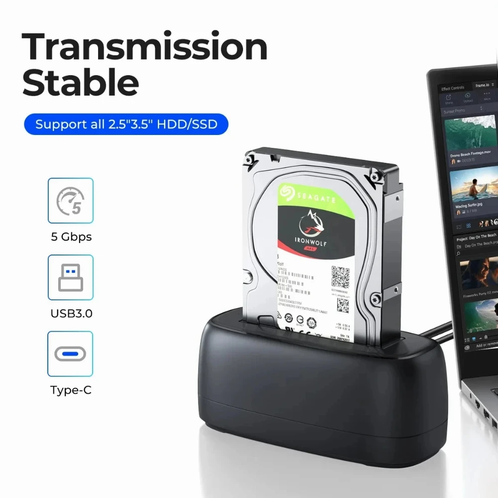 Orico докинг станция Storage - HDD/SSD Dock - 2.5/3.5 inch USB-C/A - DD18C3-EU-BK - Image 3