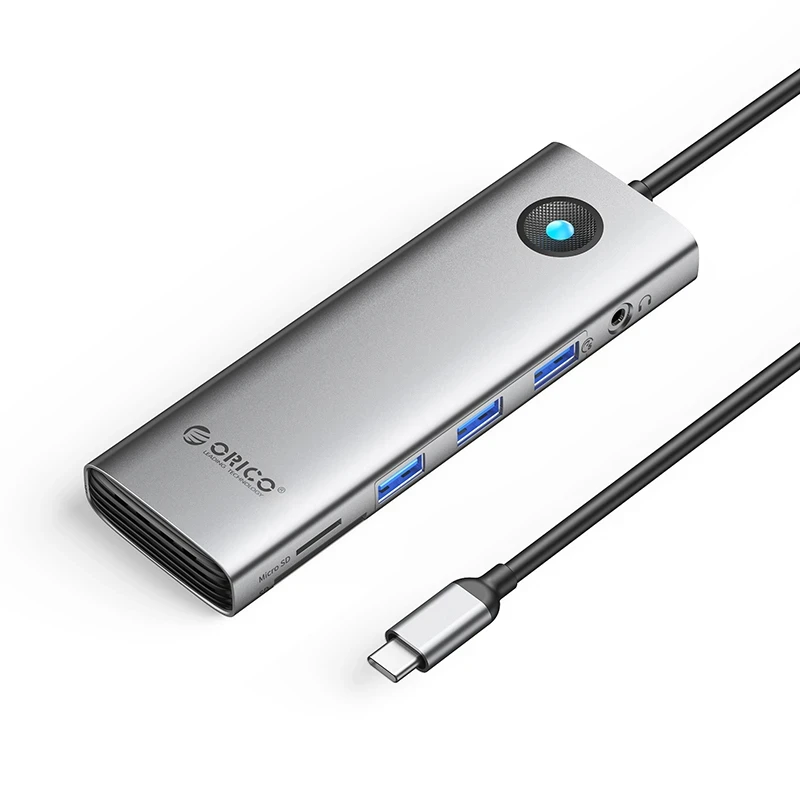 Orico докинг станция Type-C Docking Station Power Distribution 100W - HDMI Type-C x 1 USB3.0 x 3 LAN 1000Mbps Gigabit SD/TF VGA Audio -
