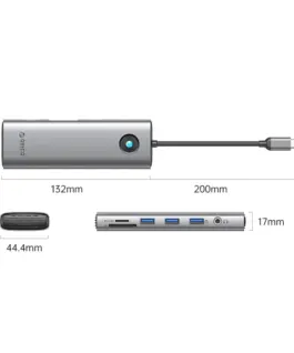 Alternative view от Orico докинг станция Type-C Docking Station Power Distribution 100W - HDMI, Type-C x 1, USB3.0 x 3, LAN 1000Mbps Gigabit, SD/TF, VGA, Audio - PW11-10P-GY