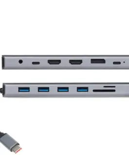 Alternative view от VCom докинг станция Docking Station USB-C 13-in-1 - CU4706 - HDMI x 2, DP, USB3.0 x 3, USB-C, USB2.0, RJ45, SD/TF, PD100W, Audio, L-Shape USB-C