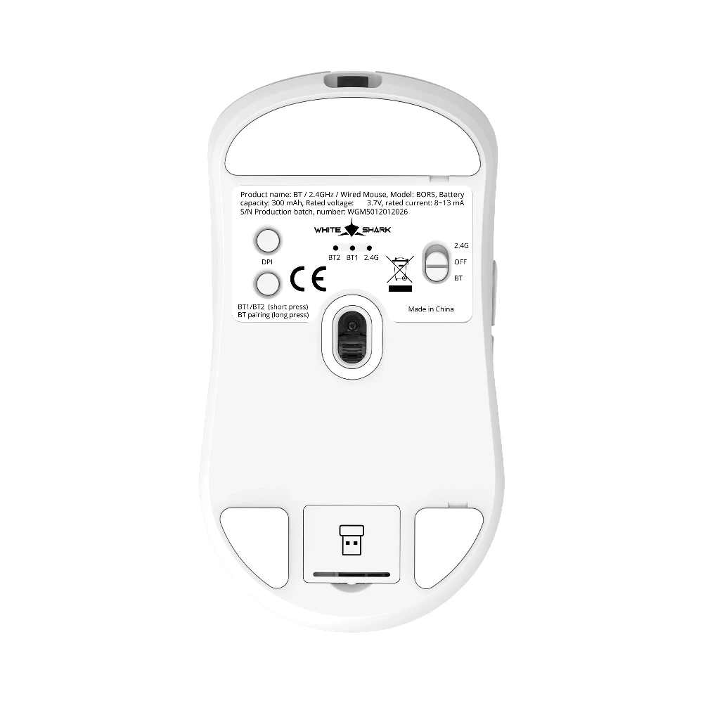 White Shark професионална геймърска мишка Wireless Gaming Mouse BORS - 12000dpi, 1000Hz, Bluetooth, White - Image 6