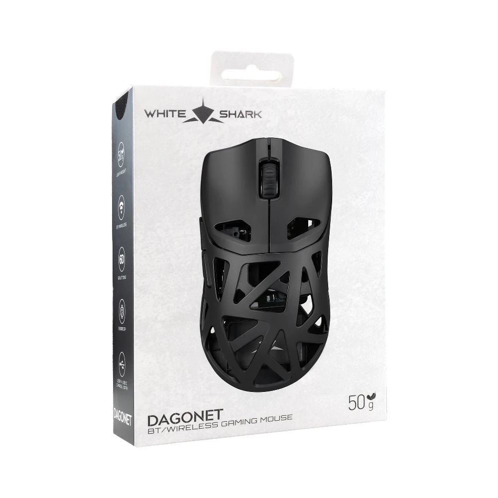 White Shark професионална геймърска мишка Wireless Gaming Mouse DAGONET 2 - 24000dpi, 1000Hz, Bluetooth, Black - Image 5