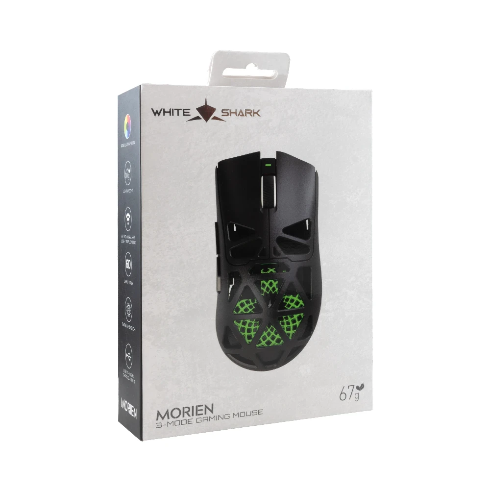White Shark професионална геймърска мишка Wireless Gaming Mouse MORIEN - 12000dpi, 1000Hz, Bluetooth, Black - Image 5